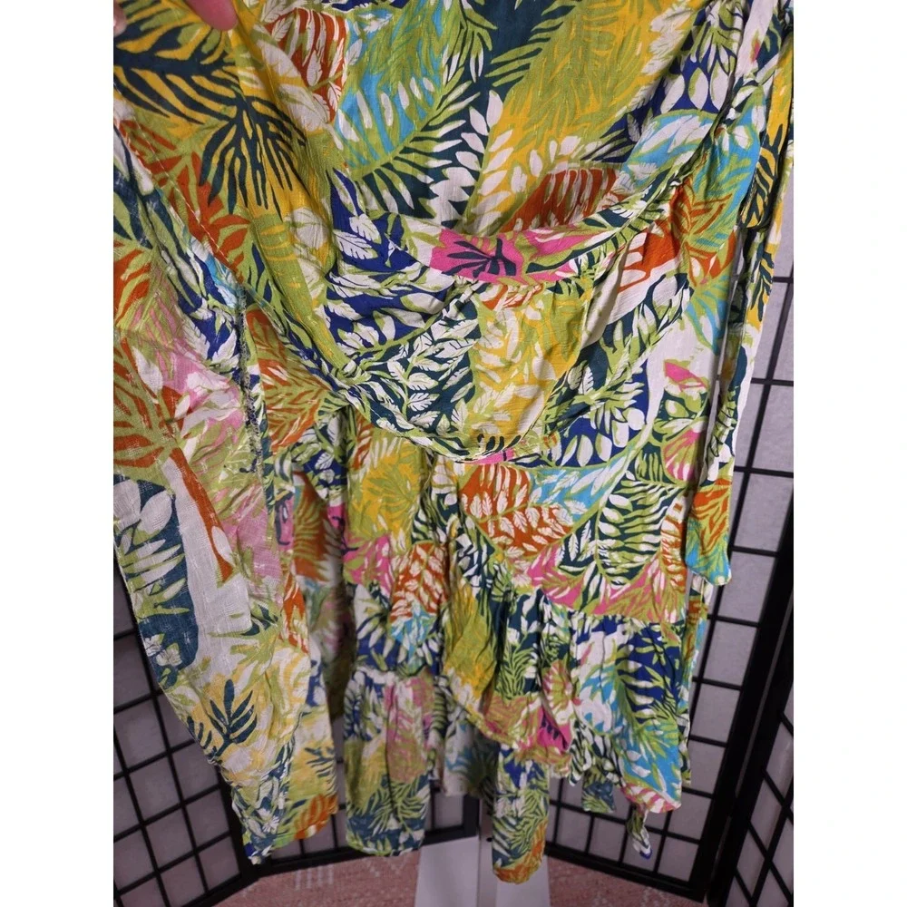 Nicole Miller NY Medium Restort  Vacation Wrap Skirt Tropical Gauzy Ruffle Palms